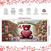 billige Garasjeportdeksler-Garasjeportdeksel til valentinsdag, 2D-flattrykk av rød bjørn som holder roser og hjerte, rosevegg, hvit gaveeske med rødt bånd, perfekt juledekor til garasje, butikklokale eller hjem