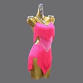 זול שמלת תחרות-שמלת ריקוד לטיני עם ריינסטון ציצית לנשים ללא שרוולים בגדי ריקוד רומבה סלסה