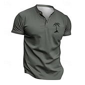 abordables Camiseta informal tipo henley-Hombre Camiseta Henley Shirt Tee Camisa manga corta Manga Corta Henley Verano Primavera Palmera Moda Ropa de calle Casual Botones Estampado Diario Vacaciones Deporte Negro Verde Claro Blanco Camiseta