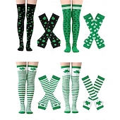  St. Patrick's Day-strumpa för kvinnor &Armvärmarset, 4-delade knästrumpor och fingerlösa vantar med shamrockmönster, irländskt gröna festliga accessoarer för kvinnor &flickor, perfekt för St. Patricks