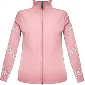 お買い得  フィギュアスケート用ジャケットとベスト-フィギュアスケート フリース ジャケット レディース ガールズ アイススケート ジャケット トップス ブラック ストレッチ トレーニング 競技 スケートウェア 保温 暖かい クリスタル/ラインストーン 長袖 アイススケート フィギュアスケート