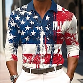  4 de julho de 2026 250º Homens American US Flag Pólo Manga Longa Camisas polo Lapela Casual Ao ar livre Roupa Diária Traje de festival Impressão 3D Botões Primavera Outono Inverno Azul Azul 1 Azul 3#