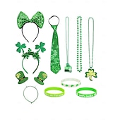 Set med gröna paljetter för kvinnors accessoarer till St. Patricks Day – inkluderar rosettband, örhängen, slips, armband och mer för festliga firanden