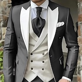 ieftine Costume de nuntă-A bărbaților Smoking Costume de petrecere Nunta pe plaja Nuntă de primăvară Alb Vișiniu Primavara vara Costum Lapel cu vârf Modă Petrecere Peteci Fit adaptat Set 3 piese Un singur rând, un nasture
