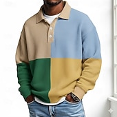 economico Polo geometrica da uomo-Per uomo Geometrico Blocco di colori Polo Manica Lunga Magliette polo Bavero Casual Scuola Athleisure Abbigliamento quotidiano Stampa 3D Primavera Autunno Blu Verde