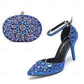preiswerte Klassische Pumps-Damen Cocktail Club Party Strass Kristall Schnalle Stiletto Spitze Zehe Mode Niedlich luxuriös PU Schnalle Silber Rot orange Schwarz und Violett
