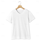 baratos Camisetas de Algodão e Linho-Homens Camiseta Camisas antiumidade Manga Curta Decote V Verão Primavera Tecido Esportes Básico Casual Estilo Clássico Puro Casual Branco Azul Claro Preto Top Tee para Homens