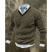 baratos suéter pulôver masculino-Homens Suéter Pulôver suéter Suéter de malha Estriado Tricotar Tops regulares Tricotado Côr Sólida Decote V Moda Roupa de rua Casual Roupa Diária Roupa Outono Inverno Preto Branco M L XL