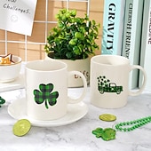 cheap Mugs &amp; Cups-St Patrick's Day Mug 12oz Buffalo Plaid Shamrock Truck Coffee Mug Irish Ceramic Matching Mugs Party Cups for Home School Office Table Centerpieces Housewarming Gift