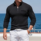 economico Polo Classico da Uomo-Per uomo Magliette Polo a Nido d'Ape Testurizzato Casuale Sport &amp; Outdoor Con cerniera Zip a un quarto Manica Lunga Moda Moderno Con zip Tasca Primavera Autunno Primavera &amp; Autunno Vestibilit