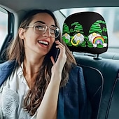 baratos Capas de Sofa-2 capas de encosto de cabeça para carro com trevo verde | compatíveis com todos os veículos, pretas &amp;Adesivo para carro com estampa de trevo verde, design plano 2D, poliéster, fácil instalação -