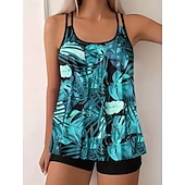 abordables Tankinis-Maillot de bain tankini 2 pièces femme palmiers short contrôle du ventre taille haute slim dos nu vacances plage dégradé géométrique col en U sans manches