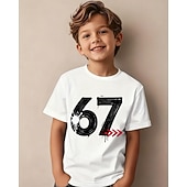 preiswerte Jungen 3D Lustiger Humor-Baumwolle Kinder Jungen Weiß Grafik Lustiger Slang 67 T-Shirt Bluse Rundhalsausschnitt Kurzarm Outdoor Alltagskleidung Mode Streetwear Designer Drucken Sommer