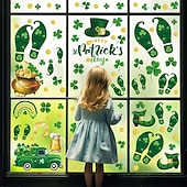  9 Sheets St. Patrick's Day Window Clings, Shamrock Leprechaun Shoe Footprints Gold Coin Static Cling Stickers, Irish Party Decor Glass Decals for Home Store