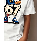 billige Guttens 3D Morsomme Humor-Bomull Barn Gutt Svart Hvit Grafisk Morsom slang 67 T skjorte Bluse Crew-hals Kortermet utendørs Hverdag Mote Gatemote Designer Printer Sommer