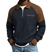 levne Vaflové pletené tričko-Pánské Vaflové tričko Polo na zip Dlouhý rukáv Polo límec Svetr Čtvrtletní zip Podzim Podzim zima Pevná barva Barevné bloky Tradiční a retro Na běžné nošení Slátanina Barevné bloky Ležérní Dom