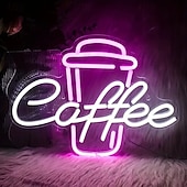 abordables 123496-Enseigne lumineuse LED néon café, dimmable, alimentée par USB, colorée, pour intérieur chambre, restaurant, café, mur, créative, en forme d'alphabet, décorative.