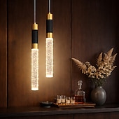 preiswerte Zylinderdesign-LED-Pendelleuchte, dimmbar, 34 cm, Kristall, moderne Kücheninsel-Leuchte, verstellbare Pendelleuchte für Kücheninsel, schwarz-goldener LED-Kronleuchter für Esszimmer, Schlafzimmer, Mini-Pendelstrahler