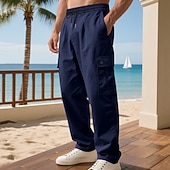 baratos Calças Cargo-Homens Calças Cargo Calças Calças largas Com Cordão Cintura elástica Bolso multi Tecido A Prova de Vento Conforto Diário Ao ar livre Feriado Roupa de rua à moda Preto Verde Tropa