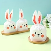 זול חג הפסחא-50 שקיות מתנה עם אוזני ארנב פסחא, שקיות ממתקים חמודות עם פני ארנב למסיבת פסחא, מסיבת יום הולדת, מסיבת תינוק, חגיגת חג, אריזות למתנות למסיבה