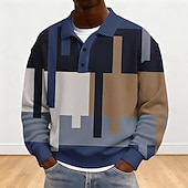 voordelige Heren Geometrisch Polo-Voor heren Kleurenblok Meetkundig Wafel Poloshirts Lange mouw Poloshirt Revers Sportkleding Casual School Sportkleding Alledaagse kleding 3D-afdrukken Lente Herfst Winter Groen