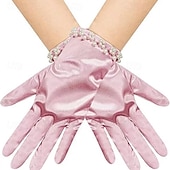 baratos Luvas-Terilene Até o Pulso Luva Elegante / à moda Com Perola Imitação / Cor Pura Luvas de Festa / Casamento