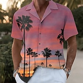 economico Piante tropicali-Per uomo Albero di Cocco Tramonto Piante Tropicali Camicia Camicia con colletto cubano Camicia hawaiana estiva Manica Corta Hawaiano Vacanza Ferie Abbigliamento mare Estate Primavera Camicia con
