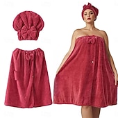 baratos Utensílios de Casa de Banho-Conjunto de saia de banho plus size ajustável e touca de secagem rápida, roupa de banho confortável e prática, perfeita para depois do banho, à beira da piscina e no chuveiro, secagem rápida e ajuste regulável.