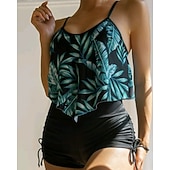 tanie Tankini i bikini do surfingu-Damskie Strój kąpielowy Tankini 2-częściowa Tropikalny Ultra lekki (UL) Elastyczny Bez rękawów Kąpielówki Surfing Nurkowanie z rurką Lato