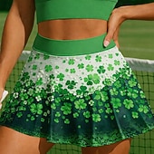 cheap Women's Skirts &amp; Skorts-St. Patrick Women's Clover Casual Skirt Tennis Skirts Stylish Printing UV Protection Elastic Tennis Pickleball Running Bottoms Green Tennis Clothing