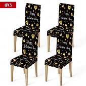 رخيصةأون غطاء كرسي الطعام-غطاء كرسي طعام مطاطي لعيد الحب، بنقشة مربعات الجاموس باللونين الأسود والأبيض مع قلب وقوس على مسند الظهر، غطاء كرسي شتوي قابل للإزالة والغسل للمنزل والمطعم والمطبخ وغرفة المعيشة (1/4/6 قطع)