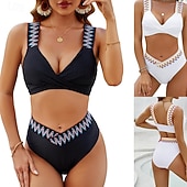 baratos Surfistas Tankinis &amp; Bikinis-Mulheres Maiô de duas peças Biquíni de cintura alta com franzidos Boho Elástico Sem Manga Roupa de Banho Surfe Praia Férias Verão