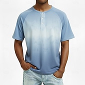 cheap Geometrical-Men's Ombre Graphic Gradient Henley Shirt Short Sleeve Fashion Designer Casual Daily Outdoor Summer Spring &amp;  Fall All Seasons Light Green Dark Blue Light Blue Henley Henley T-Shirt