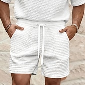 preiswerte Lässige Shorts-Herren Waffel Shorts Sommershorts Strandshorts Freizeitshorts Kordelzug Elastischer Bund Einfarbig Komfort Knielang Täglich Outdoor Streetwear Urlaub Mode Schwarz Weiß Mikroelastisch
