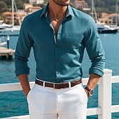 economico camicie da uomo no stiro-Per uomo Camicia Camicia Estiva Camicia casual Camicia con Bottoni Tinta unica Quotidiano Vacanza Blu Blu chiaro Bianco Verde chiaro Manica Lunga Bavero Estate Primavera Abbigliamento Tasca