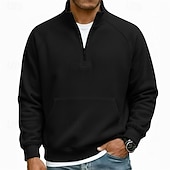 baratos Suéteres básicos-Homens Moletom Moletom de lã Estacionar Moletom com zíper Adamascado Preto Branco Azul Marinha Camelo Meio Zíper Tecido Casual Diário Desportos e Ar livre Roupa de rua Básico Casual Outono Inverno