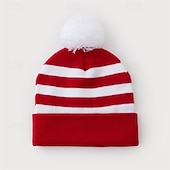 billige Baseballcaps for menn-Herre Unisex Lue / Slouchy Strikket lue Vinterlue Hvit Krem Strikket Strikking søt stil Fritid Daglig utendørs Ferie Stripet Hold Varm