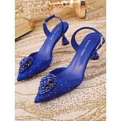 abordables Chaussures de femme-Escarpins à bride arrière verts à strass pour femmes, chaussures habillées élégantes à bout pointu pour la Saint-Patrick