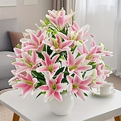 cheap Artificial Flower-18 Head Artificial Lily Flowers - Elegant Faux Blooms, Perfect for Weddings, Parties, Christmas, Thanksgiving Decorations, Living Room, Bedroom, Dining Table Styling, and Instagram-Inspired Home Decor