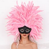 halpa Lisätarvikkeet-Karnevaali 2026 Rio Karnevaali Samba Lisävarusteet Karnevaali Höyhenmaski Päähine Punainen Oranssi  Valkoinen Täysin Höyheninen Maski Brasilia Festivaali Esityspuku