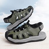 economico sandali da esterno-sandali sportivi beige da uomo: design comodo con rete traspirante, vestibilità regolabile per la spiaggia, le passeggiate e l'estate