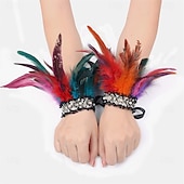 abordables Accesorios-Carnaval 2026 Accesorios de Samba del Carnaval de Río Puños de Plumas para Mujeres Puños de Lentejuelas Brillantes con Plumas de Varios Colores para Danza en Brasil