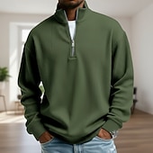 economico T-shirt in velluto a coste-Per uomo Camicia di Velluto a Coste Maglietta Manica Lunga Zip a un quarto Autunno Primavera &amp; Autunno Tinta unica Moda Moderno Casual Con zip Caldo Casuale All'aperto Casual Nero Blu scuro Grigio