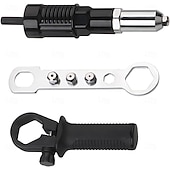 abordables Abrazaderas y alicates-Adaptador de pistola remachadora eléctrica de grado profesional, accesorio de remaches para taladro eléctrico inalámbrico con 4 cabezales de remache de 2,4 mm, 3,2 mm y 4,0 mm, herramienta de