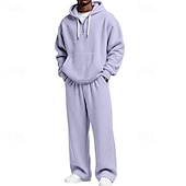 baratos moletons básicos-Homens Moletom Moletons Waffle Moletom com capuz e calças Conjunto Capuz Diário Ao ar livre Férias Roupa Diária Com Cordão Half Zip Tecido Vermelho Vinho Preto Branco Roupas Esportivas Esportes Moda