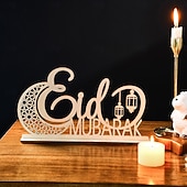 tanie Ramadan i Eid-drewniana, pusta dekoracja z motywem księżyca i literą „mubarak” na ramadan i eid – złoty lustrzany akcent, idealna na ramadan, islamskie dekoracje świąteczne i domowe przyjęcia