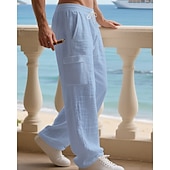 halpa Loma-Miesten Pellavahousut Housut Kesähousut Roikkuvat housut Rantahousut Kurenauha Joustava vyötärö Yhtenäinen väri Mukavuus Hengittävä Päivittäin ulko- Hiekkaranta Loma Muoti Musta Valkoinen