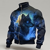economico Stampa animale-Per uomo Lupo Stampa 3D Giacca di pelle Felpa Cool Quotidiano Fantasia Pantaloni Tattici Collo alla coreana All'aperto Abbigliamento casual alla moda Feste Blu Blu 3# Blu 2# Con zip Primavera Autunno