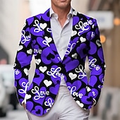 baratos Blazers Impressos Masculinos-Dia dos Namorados Homens Coração Jaqueta Blazer Casaco Da Moda Confortável Respirável Artistíco Casual Traje de festa para noite Festival Bolsos Impressão 3D Botões Todas as Estações Entalhe Manga