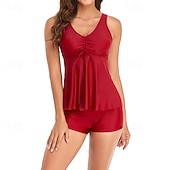 Χαμηλού Κόστους Surfing Tankinis και Bikinis-Γυναικεία Μαγιό Τανκίνι Δύο Κομμάτι Μαγιό Φλοράλ Τροπικό Έλεγχος κοιλιάς Ελαστικό Αμάνικο Μαγιό Σέρφινγκ Παραλία Διακοπές Καλοκαίρι